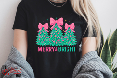 Merry &amp; Bright PNG, Pink Preppy Christmas Sublimation Design Product Image 2