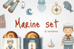 Marine Animals Clipart 14 PNG Illustrations in Children’s Product Image 1