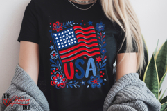 USA Flag PNG, Floral USA Day PNG, Cute USA T-shirt Design Product Image 3