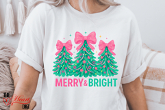 Merry &amp; Bright PNG, Pink Preppy Christmas Sublimation Design Product Image 3