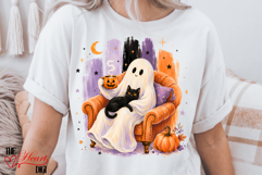 Cozy Time Ghost PNG, Fall Library Boo Ghost Shirt Design Product Image 4