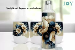 WINE TUMBLER WRAP BLUE FLOWERS PNG SUBLIMATION DESIGN Product Image 1