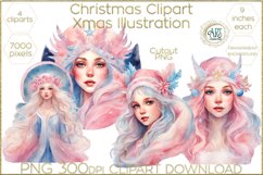 Watercolor Christmas Santa Claus girl Clipart Santa Helper Product Image 1