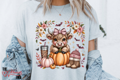 Cute Fall Highland Cow PNG, Autumn Cow Sublimation Design Product Image 2