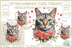 Embroidered cat clipart Needlework Art Illustration PNG JPG Product Image 1