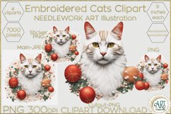 Embroidered cat clipart Needlework Art Illustration PNG JPG Product Image 1