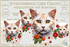 Embroidered cat clipart Needlework Art Illustration PNG JPG Product Image 1