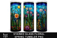 Stained Glass Floral Tumbler PNG Wrap Sublimation Design Product Image 1