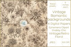 Vintage Floral Sketch Elegant Decor Digital Papers Retro art Product Image 1