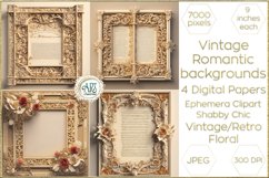 Vintage Retro Floral Frame Digital Papers cutout backgrounds Product Image 1