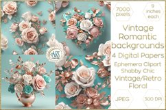 Valentine Aqua Gold Pink Digital Papers Shabby Chic Florals Product Image 1