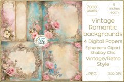 Watercolor Vintage Azure Floral Frame Papers Digital Paper Product Image 1
