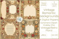 Vintage Retro Floral Frame Digital Papers cutout backgrounds Product Image 1