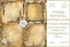 Vintage Watercolor Floral Frame Papers backgrounds Ephemera Product Image 1