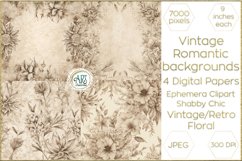 Vintage Floral Sketch Elegant Decor Digital Papers Retro art Product Image 1