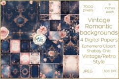 Vintage Classic digital papers Bohemian navy and pink decor Product Image 1