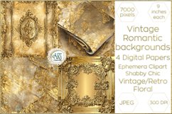 Vintage Butterscotch Gold Floral Frame Digital Papers Chic Product Image 1