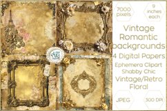 Vintage Watercolor Floral Frame Papers backgrounds Ephemera Product Image 1
