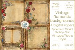 Watercolor Ivory Vintage Digital Paper Retro roses Bohemian Product Image 1