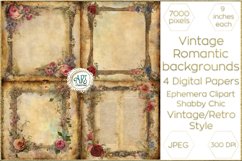 Watercolor Vintage Pink Roses Digital Paper Old Texture Soft Product Image 1