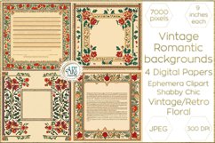 Vintage Retro Floral Frame Digital Papers cutout backgrounds Product Image 1