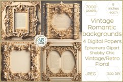 Vintage Retro Floral Frame Digital Papers cutout backgrounds Product Image 1