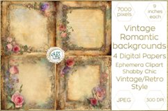 Vintage Rosey Mauve digital papers Boho Flowers old texture Product Image 1