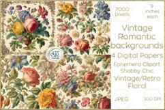 Vintage Floral Sketch Old Romantic Digital Paper Bohemian Product Image 1