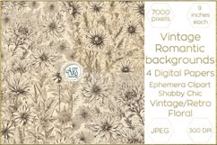 Vintage Sketch Digital Papers Floral Illustration Graphics Product Image 1
