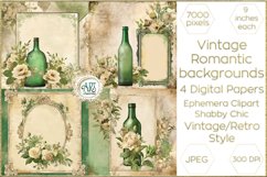 Watercolor Vintage bottle green Floral Frame Digital Papers Product Image 1