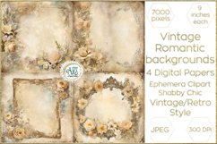 Watercolor Vintage Digital Paper Shabby Chic Bohemian Flower Product Image 1