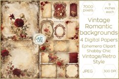 Watercolor Vintage Burgundy Floral Frame Digital Papers JPEG Product Image 1