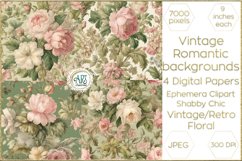 Vintage Floral Sketch Old Romantic Digital Paper Bohemian Product Image 1