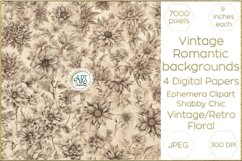 Vintage Floral Sketch Old Romantic Digital Paper Bohemian Product Image 1