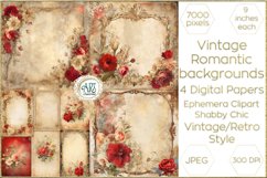 Vintage Carmine digital papers Bohemian Flowers old textures Product Image 1