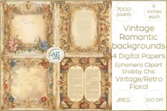 Vintage Watercolor Floral Frame Papers backgrounds Ephemera Product Image 1