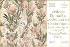 Vintage Floral Watercolor Old Romantic Digital Paper Bohemia Product Image 1
