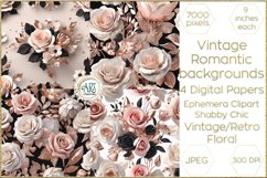 Valentines Day Flowers Watercolor Digital Papers Shabby Chic Product Image 1