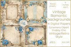 Vintage Azure digital papers Bohemian Flowers old textures Product Image 1