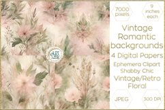Watercolor Vintage Old Book Pages Floral Digital Paper Decor Product Image 1