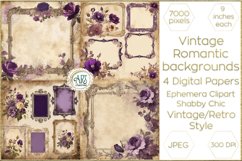 Vintage Purple digital papers Bohemian Flowers old textures Product Image 1