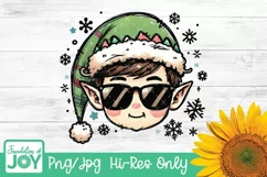 Christmas Elf with sunglasses Png, Boy Elf Face png Product Image 1