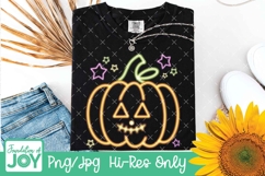 Neon Pumpkin png, neon Jackolatern, Cute kids halloween Product Image 1