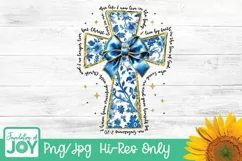 Chinoiserie Coquette Blue png, Christian Cross png Product Image 1