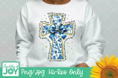 Chinoiserie Coquette Blue png, Christian Cross png Product Image 3