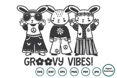 Groovy Vibes Bunny SVG | 1970s Retro Hippie Bunnies Cut File Product Image 1