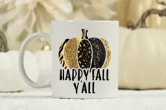 Happy Fall Y'all PNG | Black and Gold Pumpkin Sublimation Product Image 3