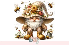 Floral Gnome Birthday Clipart, Cute Garden Gnome with Bees Product Image 1