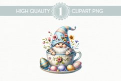 Cute Garden Gnome in Teacup, Easter Edition, Digital PNG Product Image 1
