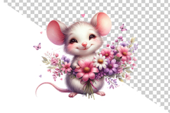 Little Mouse Holding Flower Bouquet Watercolor Clipart Product Image 3